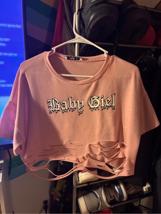 Other - Baby Girl Pink Distressed Crop Tee - Kids Shirt